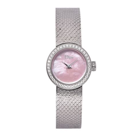 la d de dior diamond mother-of-pearl & stainless steel watch